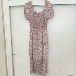 flower puff sleeve midi dress